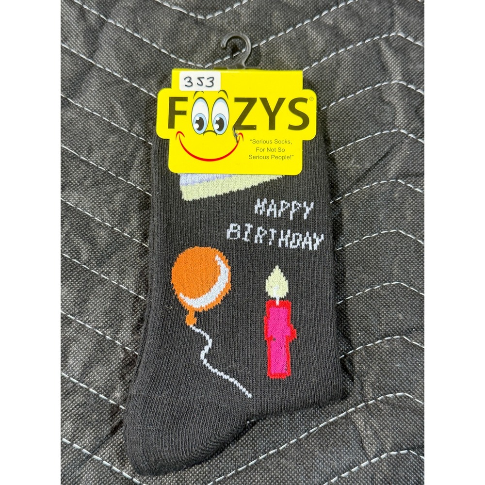 Foozys Happy Birthday Socks Women 9-11 Black NWT Novelty Crew Cake Balloon FC118